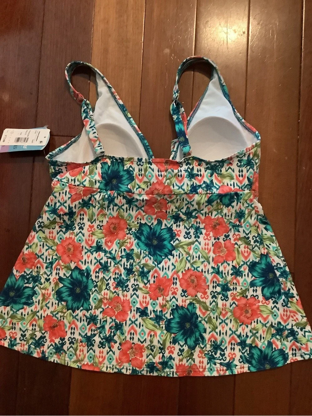 Swim Solutions Floral Tie-Front One-Piece - Coral & Teal & White - Picture 2 of 2